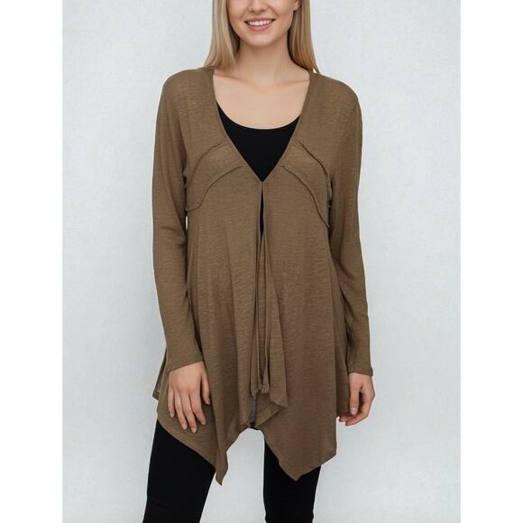Vintage Y2K Neiman Marcus Linen Blend Long Cardigan Sweater Brown Size L - Picture 1 of 10